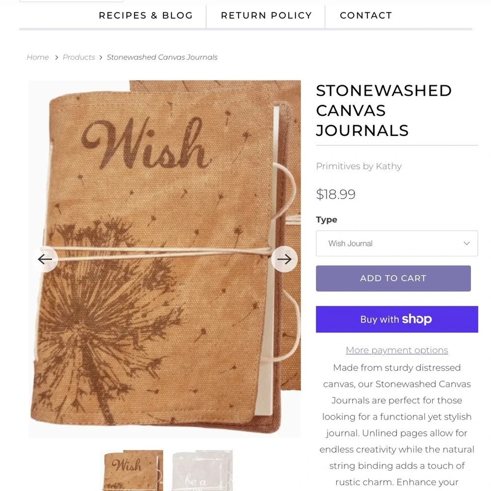 Stonewashed Canvas Journal/Sketch Book NWT